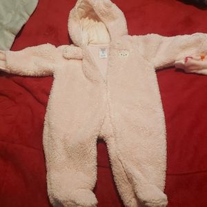 Furry pink snow suit